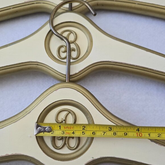 Vintage Regency Wood Hotel Hangers B Monogram Lot 3 White Gold MCM Movie Prop - Picture 9 of 11